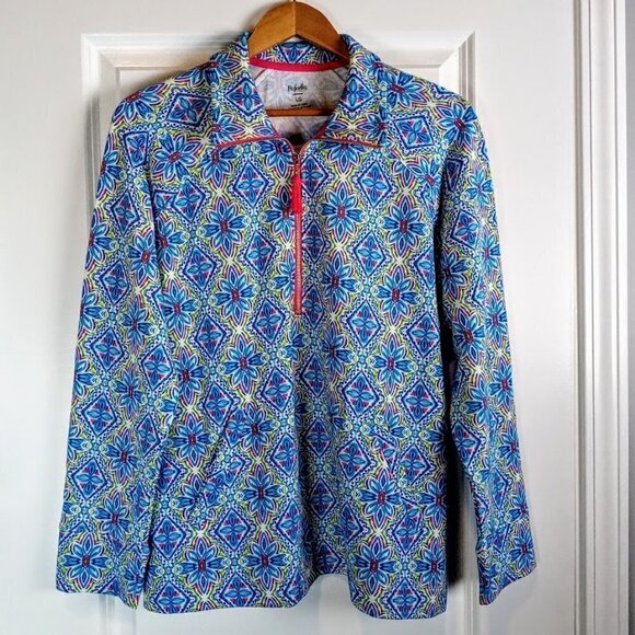 Rafaella Sweaters - Rafaella Weekend Print Tassel Zip-Front Pullover LS Sweater